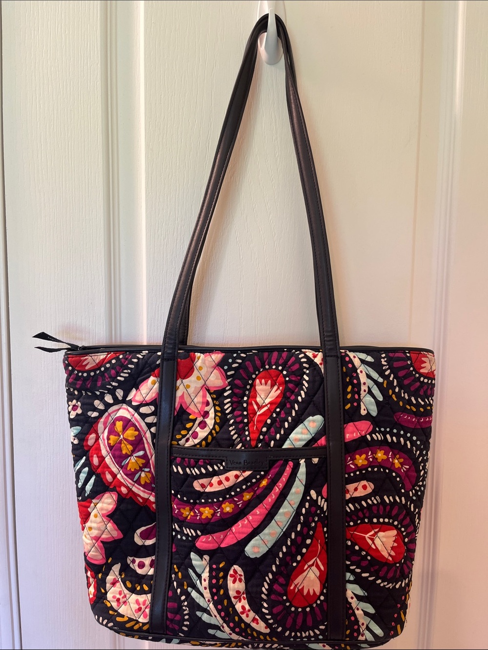 🆕 Vera Bradley Trimmed Traveler Tote Bag Purse Painted Paisley Navy Multi NWOT - Picture 5 of 12